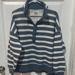 American Eagle Outfitters Navy and Cream Striped Sweater